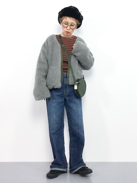 「リブT」｜「アイテム（ブルゾン）」を使った、ひいこさん（レディース・154cm）の冬コーディネート