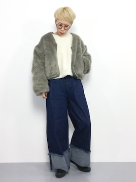 「金髪」｜「アイテム（ブルゾン）」を使った、ひいこさん（レディース・154cm）の冬コーディネート