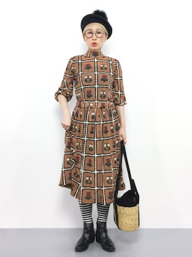 「ボーダーソックス」｜「アイテム（ワンピース/ドレス）」を使った、ひいこさん（レディース・154cm）の冬コーディネート