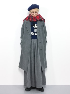 「赤チェック」｜「アイテム（ハンチング/ベレー帽）」を使った、ひいこさん（レディース・154cm）の冬コーディネート