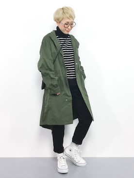 「金髪」｜「アイテム（モッズコート）」を使った、ひいこさん（レディース・154cm）の冬コーディネート