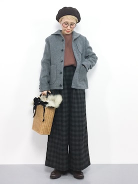 「ワッフルクルーネックＴ」｜「アイテム（その他アウター）」を使った、ひいこさん（レディース・154cm）の冬コーディネート