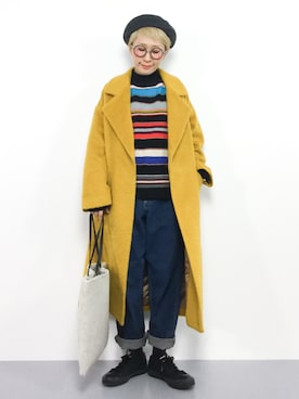 「シャギー」｜「アイテム（ハンチング/ベレー帽）」を使った、ひいこさん（レディース・154cm）の冬コーディネート