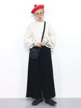 「ひいこドットコム」｜「アイテム（ハンチング/ベレー帽）」を使った、ひいこさん（レディース・154cm）の冬コーディネート