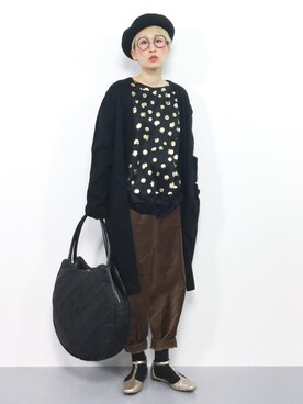 「ネコ」｜「アイテム（ハンチング/ベレー帽）」を使った、ひいこさん（レディース・154cm）の冬コーディネート