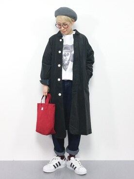 「FRAPBOIS」｜「アイテム（ステンカラーコート）」を使った、ひいこさん（レディース・154cm）の冬コーディネート