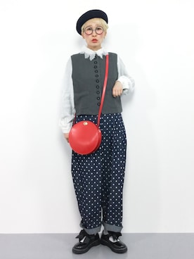 「水玉」｜「アイテム（ベスト）」を使った、ひいこさん（レディース・154cm）の冬コーディネート