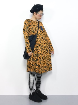 「ボーダーソックス」｜「アイテム（ワンピース/ドレス）」を使った、ひいこさん（レディース・154cm）の冬コーディネート