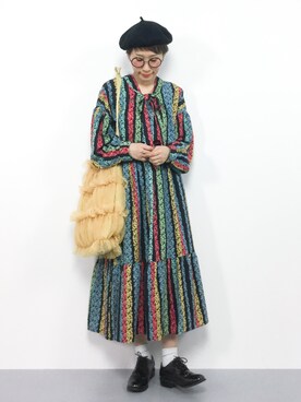 「ボウタイ」｜「アイテム（ハンチング/ベレー帽）」を使った、ひいこさん（レディース・154cm）の冬コーディネート