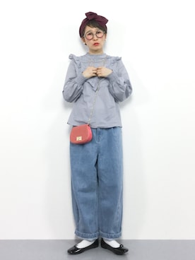 「l'atelier du savon（アトリエドサボン）のﾃﾞﾆﾑ              ﾜｲﾄﾞPT（デニムパンツ）」を使った、ひいこさん（レディース・154cm）の冬コーディネート