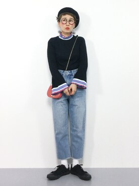 「袖フリル」｜「アイテム（ハンチング/ベレー帽）」を使った、ひいこさん（レディース・154cm）の冬コーディネート