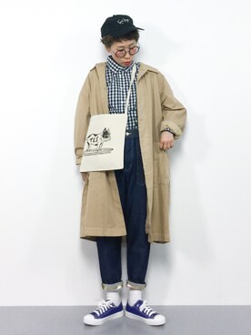 「I am I in fact...（アイアムアイインファクト）のアイテム（ステンカラーコート）」を使った、ひいこさん（レディース・154cm）の冬コーディネート