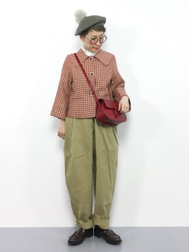 「赤チェック」｜「アイテム（その他アウター）」を使った、ひいこさん（レディース・154cm）の冬コーディネート