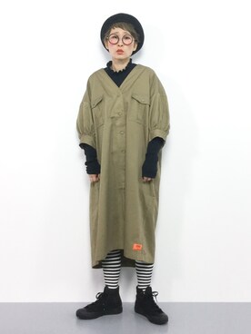 「ボーダーソックス」｜「アイテム（ワンピース/ドレス）」を使った、ひいこさん（レディース・154cm）の冬コーディネート