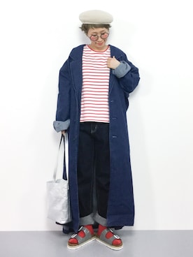 「サンダルに靴下」｜「アイテム（トレンチコート）」を使った、ひいこさん（レディース・154cm）の冬コーディネート