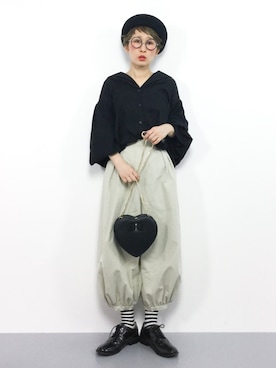 「ボーダーソックス」｜「アイテム（ハンチング/ベレー帽）」を使った、ひいこさん（レディース・154cm）の冬コーディネート