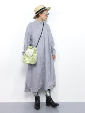 「ボーダーソックス」｜「アイテム（ワンピース/ドレス）」を使った、ひいこさん（レディース・154cm）の冬コーディネート