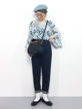 「ウエストイン」｜「アイテム（ハンチング/ベレー帽）」を使った、ひいこさん（レディース・154cm）の春コーディネート