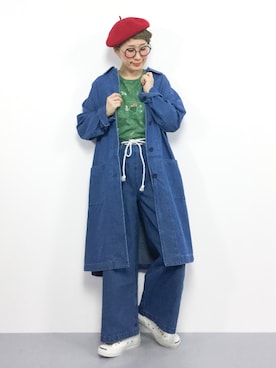「デニム オン デニム」｜「アイテム（その他アウター）」を使った、ひいこさん（レディース・154cm）の春コーディネート