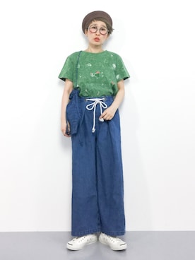 「ウエストイン」｜「アイテム（ハンチング/ベレー帽）」を使った、ひいこさん（レディース・154cm）の春コーディネート