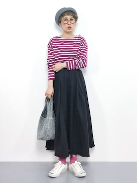 「ジャックパーセル」｜「アイテム（ハンチング/ベレー帽）」を使った、ひいこさん（レディース・154cm）の春コーディネート
