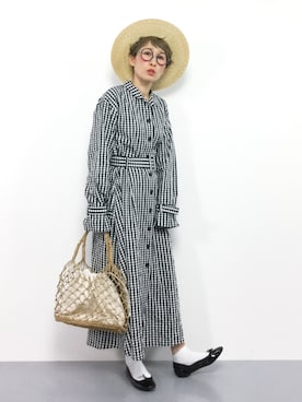 「麦わら帽子」｜「アイテム（その他アウター）」を使った、ひいこさん（レディース・154cm）の春コーディネート