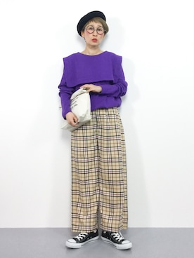 「Samansa Mos2 blue（サマンサモスモスブルー）のアイテム（ハンチング/ベレー帽）」を使った、ひいこさん（レディース・154cm）の春コーディネート