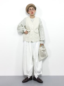 「Casselini（キャセリーニ）のアイテム（ハンチング/ベレー帽）」を使った、ひいこさん（レディース・154cm）の春コーディネート