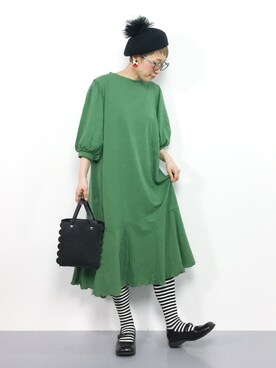 「ボーダーソックス」｜「アイテム（ワンピース/ドレス）」を使った、ひいこさん（レディース・154cm）の春コーディネート
