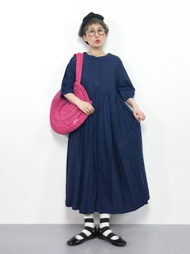 「ボーダーソックス」｜「アイテム（ワンピース/ドレス）」を使った、ひいこさん（レディース・154cm）の春コーディネート