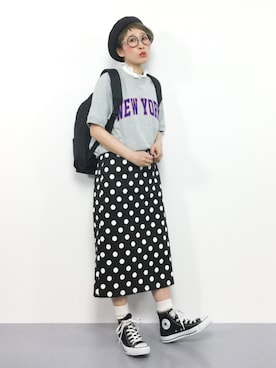 「ひいこドットコム」｜「アイテム（ハンチング/ベレー帽）」を使った、ひいこさん（レディース・154cm）の春コーディネート