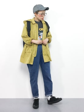 「マスタード」｜「アイテム（マウンテンパーカー）」を使った、ひいこさん（レディース・154cm）の春コーディネート
