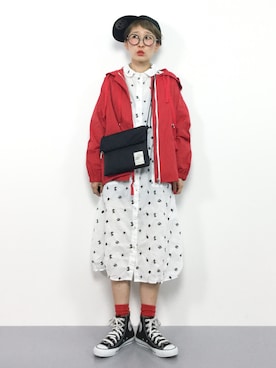 「POU DOU DOU（プードゥドゥ）のアイテム（シャツワンピース）」を使った、ひいこさん（レディース・154cm）の春コーディネート