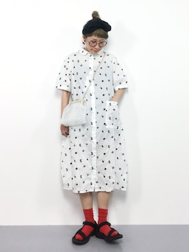 「POU DOU DOU（プードゥドゥ）のアイテム（シャツワンピース）」を使った、ひいこさん（レディース・154cm）の春コーディネート