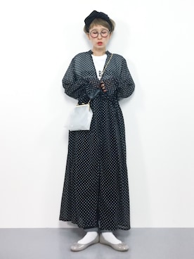「水玉」｜「アイテム（シャツワンピース）」を使った、ひいこさん（レディース・154cm）の春コーディネート