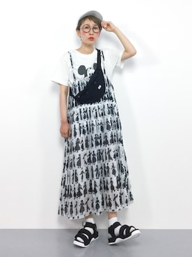 「ミッキーT」｜「アイテム（ワンピース/ドレス）」を使った、ひいこさん（レディース・154cm）の春コーディネート