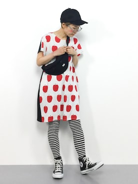 「ボーダーソックス」｜「アイテム（ワンピース/ドレス）」を使った、ひいこさん（レディース・154cm）の春コーディネート