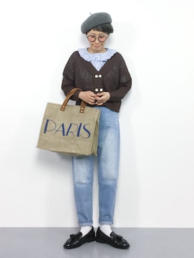 「透かし編みニット」｜ひいこさん（レディース・154cm）の春コーディネート