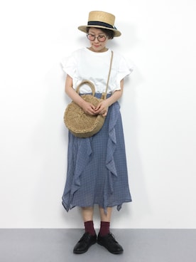 「サークルバッグ」｜「アイテム（その他シューズ）」を使った、ひいこさん（レディース・154cm）の春コーディネート