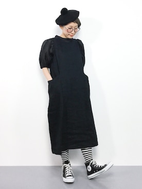 「ボーダーソックス」｜「アイテム（ワンピース/ドレス）」を使った、ひいこさん（レディース・154cm）の夏コーディネート