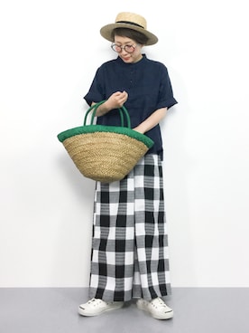 「Supreme.La.La.（シュープリームララ）のアイテム（帽子）」を使った、ひいこさん（レディース・154cm）の夏コーディネート