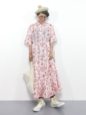 「コンバース ハイカット」｜「アイテム（ハンチング/ベレー帽）」を使った、ひいこさん（レディース・154cm）の夏コーディネート