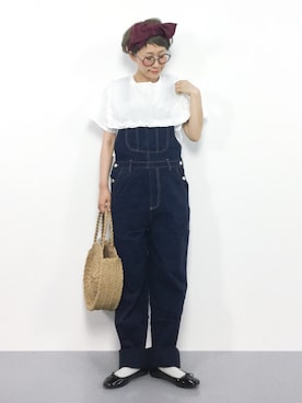 「サークルバッグ」｜「アイテム（オールインワン・サロペット）」を使った、ひいこさん（レディース・154cm）の夏コーディネート