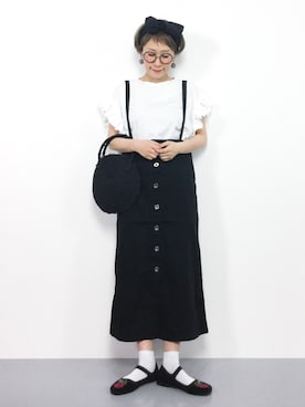 「サロペットスカート」｜「アイテム（その他シューズ）」を使った、ひいこさん（レディース・154cm）の夏コーディネート