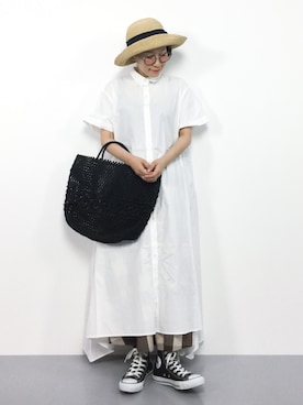 「LE VERNIS（ル・ベルニ）のアイテム（帽子）」を使った、ひいこさん（レディース・154cm）の夏コーディネート