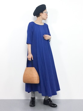「ボーダーソックス」｜「アイテム（ワンピース/ドレス）」を使った、ひいこさん（レディース・154cm）の夏コーディネート