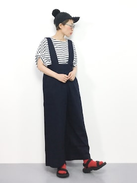 「赤い靴下」｜「アイテム（サロペット/オーバーオール）」を使った、ひいこさん（レディース・154cm）の夏コーディネート
