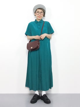 「プリーツ」｜「アイテム（ハンチング/ベレー帽）」を使った、ひいこさん（レディース・154cm）の夏コーディネート