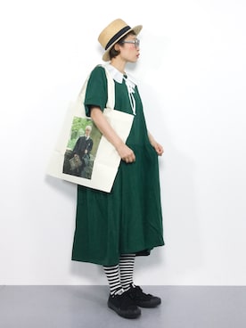 「ボーダーソックス」｜「アイテム（ワンピース/ドレス）」を使った、ひいこさん（レディース・154cm）の夏コーディネート