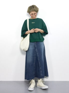 「ロゴスウェット」｜ひいこさん（レディース・154cm）の夏コーディネート
